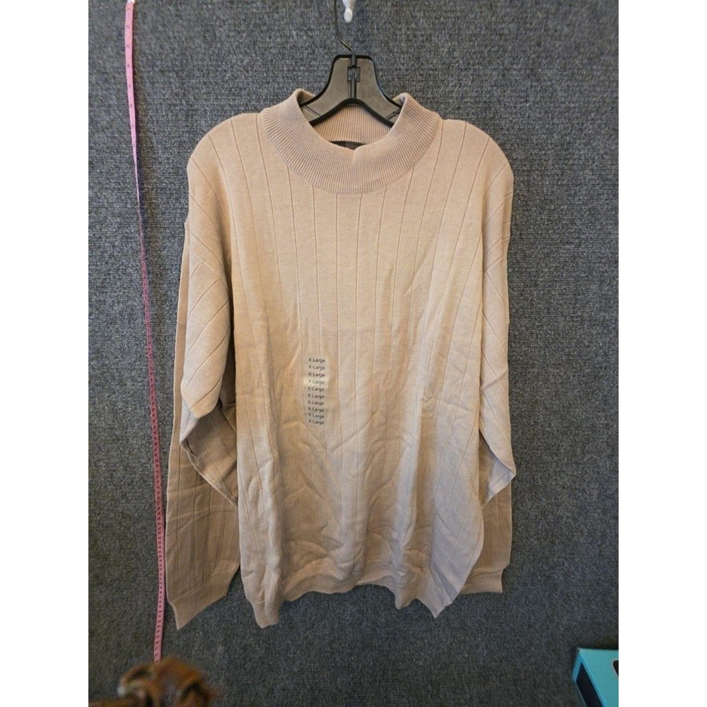 J. Ferrar Sweater Mens XL Taupe Beige Acrylic Cotton Mock Neck Knit Pullover